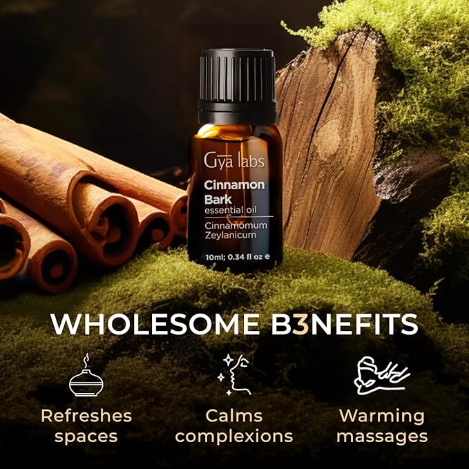 Gya Labs Cinnamon Essential Oil for Diffuser - 0.34 Fl Oz - 100% Pure Natural Cinnamon Bark Essential Oil for Skin, Hair, Lips Body & Candle Making Scent-Ruum Studio Home