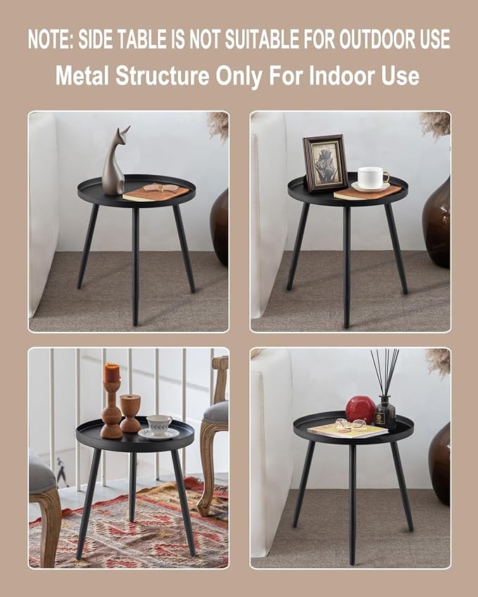 AOJEZOR Side Table: End Table for Indoor Use - Small Side Tables for Small Spaces All Matte Black with 3 Legged-Ruum Studio Home