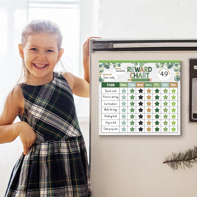Reward Chart for Kids,Magnetic Behavior Chore Chart for Kids at Home,26 Eucalyptus Chore Charts,1960 Star Stickers,56 Reward Stickers,Incentive Chart to Develop Responsibility and Good Habits,Greenery-Ruum Studio Home