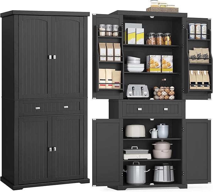 VASAGLE Pantry Cabinet, 71.7-Inch High Freestanding Tall Cupboard Storage Cabinet with a Drawer, 2 Cabinets, 4 Adjustable Shelves, 6 Door Shelves, for Living Room, Kitchen, Ink Black UBBC561B12-Ruum Studio Home