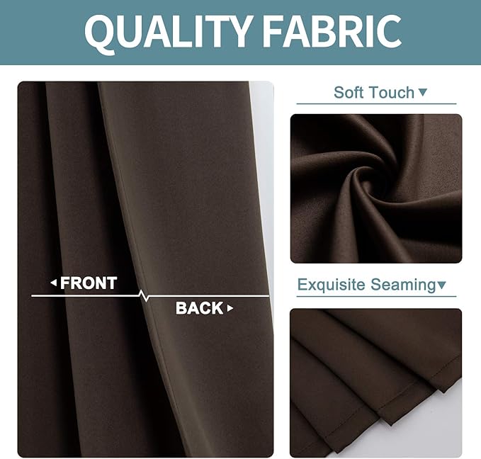 ChrisDowa Brownout Curtains 70 inches Wide for Bedroom - 2 Panels Set Extra Wide Grommet Thermal Insulated Room Darkening Curtains for Living Room (Brown, 70 x 84 Inch)-Ruum Studio Home