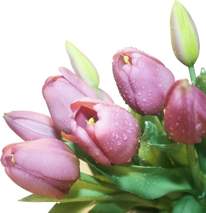 15pcs Artificial Tulips Flowers, Fake Tulips Real Touch, Faux Latex Bouquets, for Party Wedding Home Room Decoration (Purple)-Ruum Studio Home