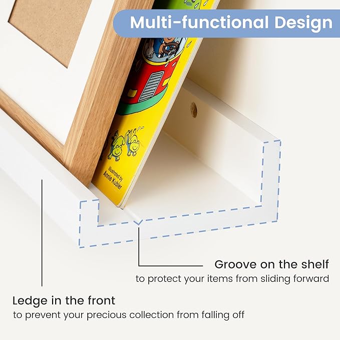 Picture Ledge Shelf for Wall, 36 inches Solid Pine Wood Nursery Book Shelves 3 Packs, Floating Ledge Shelves for Kids' Room Bedroom Bathroom Living Room Photo Frames Office Nursey Wall Decor, White-Ruum Studio Home