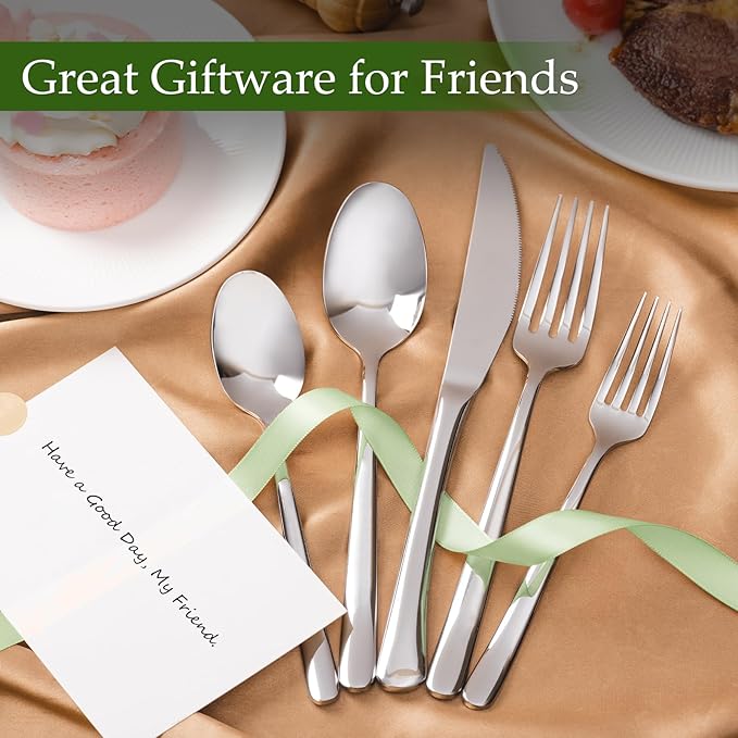 Aisoso 20-Piece High-End Silverware Set with Forks Spoons and Knives, Stainless Steel Serving Utensils for 4 with Mirror Finished Handle, Durability and Dishwasher Safe for Restaurant, Weddings-Ruum Studio Home