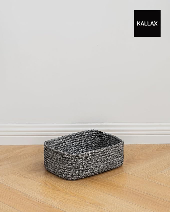 KALLAX Small Woven Basket, 12 x 8 x 4.5 Inches, Storage Basket for Organizing, Cute Small Rope Shelf Closet Cube Storage Bins Baskets for Shelves, Dog Toy Gift Baskets Empty, 3 Pack Mixed Black-Ruum Studio Home