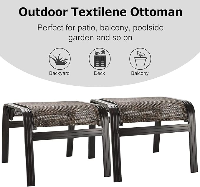 Patio Footstools Outdoor Foot Rest Aluminum Ottomans Samll Seat Wicker Furniture Patio Ottoman 2 Pieces Brown-Ruum Studio Home