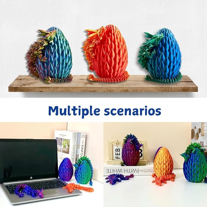 3PCS 3D Printed 12” Articulated Crystal Dragon Inside 5.1” Egg – Fantasy Collectible, Fidget Toy & Stocking Easter Basket Stuffers for Home & Office Decor (3PCS-Egg)-Ruum Studio Home