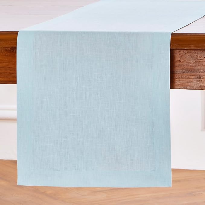 Solino Home Linen Ice Water Table Runner 48 Inches - 100% Pure Linen Farmhouse Short Table Runner 14 x 48 Inch Ideal for Dresser and Coffee Tables - Fete-Ruum Studio Home