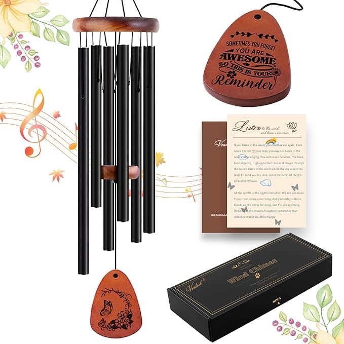 Wind Chimes for Outside, 32" Butterfly Windchime for Outdoor, Butterfly Gifts for Women Mom Sister, Garden Patio Gift Ideas for Friend Co-Worker (Black)-Ruum Studio Home