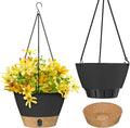 ZMTECH 10 Inch Hanging Planters for Outdoor Plants, Hanging Pots for Plants Indoor with Visible Water Level, Hanging Flower Basket with Drainage Holes & Removable Tray(2 Pack, Gray)-Ruum Studio Home