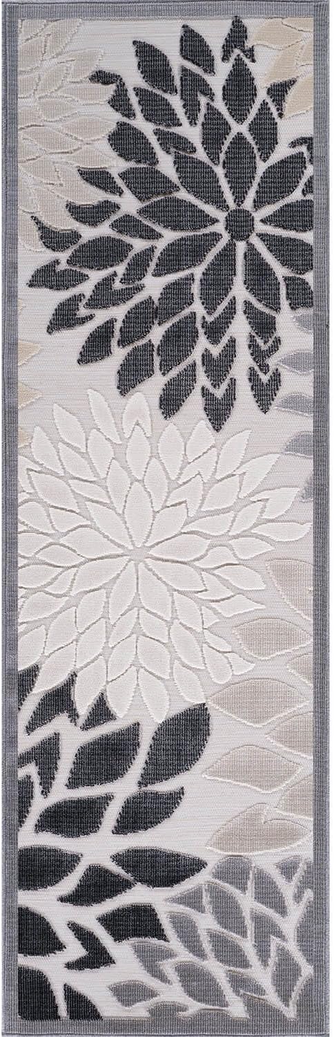 Beverly Rug Outdoor Runner Rug 2x7 Modern Floral Tropical Area Rugs for Indoor and Outdoor Patio Easy to Clean Non Shedding Living Room Porch Garden Washable Outside Carpet (2 x 7 Beige)-Ruum Studio Home