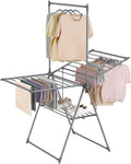 SONGMICS Clothes Drying Rack, Foldable 2-Level Laundry Drying Rack, Free-Standing Airer, 1 Additional Tall Hanging Bar, 2 Height-Adjustable Wings, 24 Drying Rails, Space Savng, Gray ULLR521G01-Ruum Studio Home