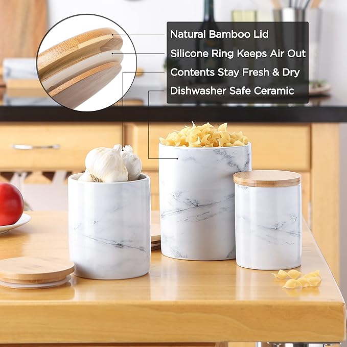 DII Kitchen Accessories Collection, Textured Matte Ceramic Canister Set, Honey Gold, Vine, 3 Piece-Ruum Studio Home
