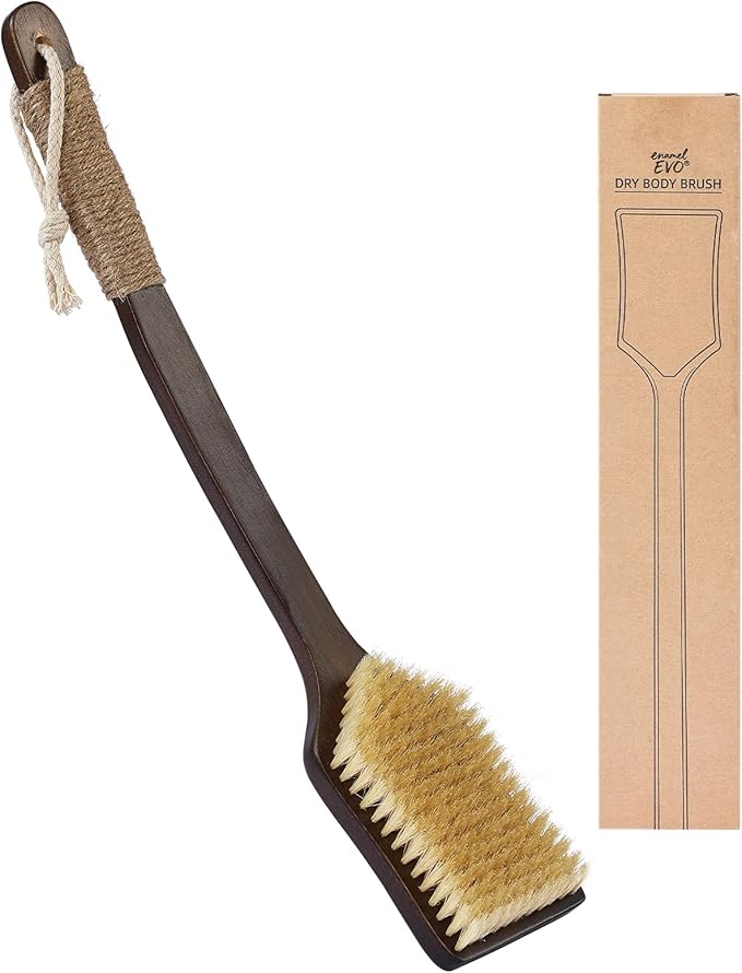 Back Scrubber Shower Brush,Dry Brushing Body Brush with 17.7 Inch Curved Long Handle, Natural Bristles for Lymphatic Drainage, Soft & Stiff Bristles Available (Soft-Fine Boar Bristles)-Ruum Studio Home