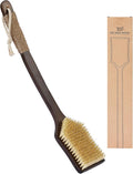 Back Scrubber Shower Brush,Dry Brushing Body Brush with 17.7 Inch Curved Long Handle, Natural Bristles for Lymphatic Drainage, Soft & Stiff Bristles Available (Soft-Fine Boar Bristles)-Ruum Studio Home
