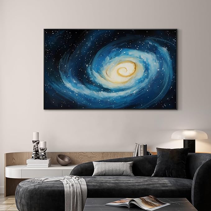 SIGNWIN 36"x60" Extra Large Framed Wall Art Spiral Galaxy Vivid Blue and Yellow Cosmic Space Illustration for Home Living Room Bedroom Decor (Frame Assembly Required)-Ruum Studio Home