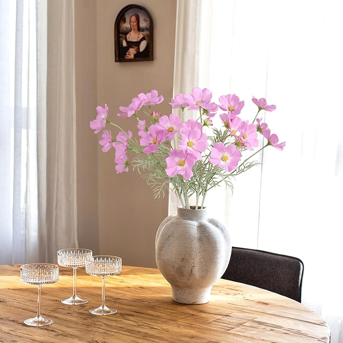 IPOPU Light Purple Cosmos Artificial Flowres 5PCS Fake Wildflowers 24.5" Lilac Flowers Artificial Daisies Silk Flowers with Stems for Baby Shower Centerpieces Home Table Decor (Light Purple)-Ruum Studio Home