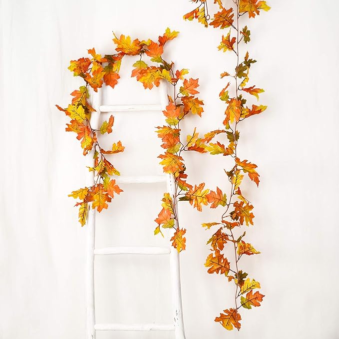 Lvydec 2 Pack Fall Maple Leaf Garland - 5.9ft/Piece Artificial Fall Foliage Garland Thanksgiving Decor for Home Wedding Party Christmas (Yellow)-Ruum Studio Home
