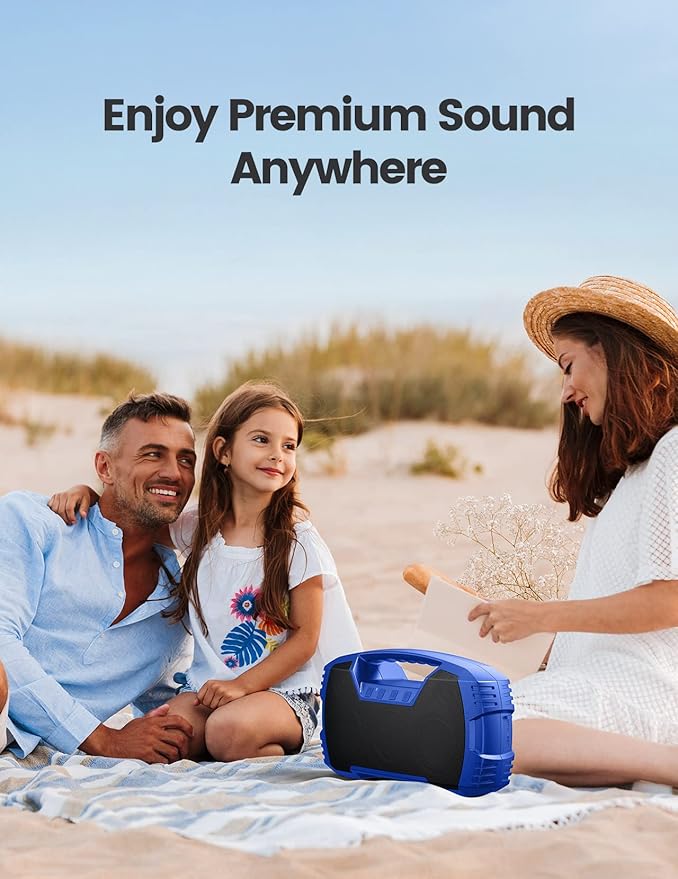 Houl Zallee IPX7 Waterproof Bluetooth Speaker, 40W (60W Peak) Portable Wireless Speakers, 32H Playtime, Stereo Loud Sound, Deep Bass, Bluetooth 5.0, Built-in Mic for Camping, Party, Gifts, Beach-Blue-Ruum Studio Home