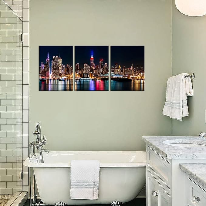 Biuteawal New York City Canvas Wall Art Manhattan Skyline Night View Picture Painting Modern Giclee Canvas Prints Home Office Living Room Wall Decoration-Ruum Studio Home