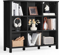 9 Cube Bookcase, Farmhouse 47 Inch Wide Black Bookshelf, Wooden 3 Tier Display Large Open Book Shelf, Vintage Horizontal Book Case for Home Office, Cubby Storage Cabinet for Living Room-Ruum Studio Home