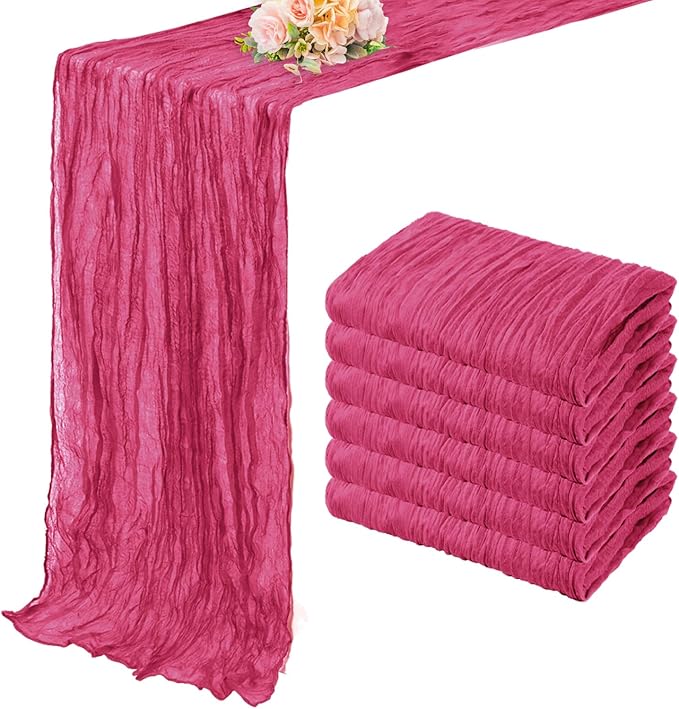 Hot Pink 6 Pack Cheesecloth Table Runner 10FT Boho Fabric Rustic Cheese Cloth Table Runner for Wedding 20 x 120 Inch Long Bridal Shower Baby Shower Gauze Sheer Birthday Party Table Decorations-Ruum Studio Home