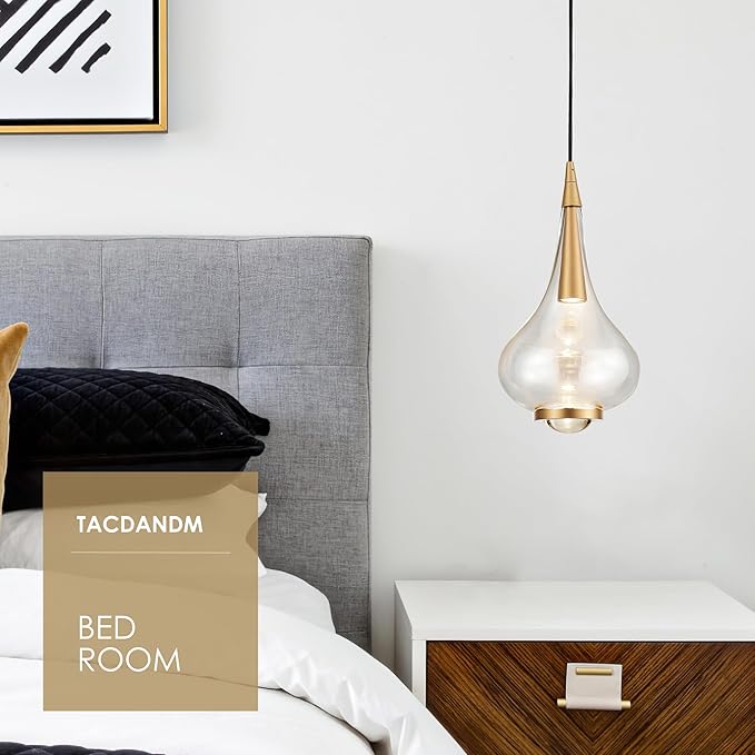 1-Light Teardrop Pendant Light, Brass Gold Ceiling Hanging Light Fxitures, LED Light Fixtures Ceiling Glass Pendant Lighting for Kitchen Island Dining Room Bar-Ruum Studio Home