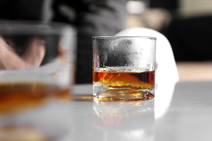 Mount Rainier Heavy Crystal Whiskey Glasses Gift Set of 2, Thick Freezable Bourbon Glass 1lb Each, Premium Whiskey Gifts for Men, Frozen Crystal Chills Cocktails, 10 oz-Ruum Studio Home