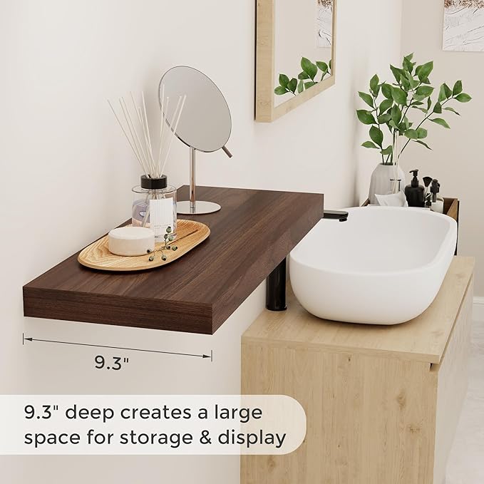 24 x 9 Floating Shelves, 9 Inch Deep Floating Shelf Wall Mounted, 24 Inch Bathroom Shelves Set of 2, Rustic Wood Wall Shelf for Bedroom, Living Room, Walnut Color-Ruum Studio Home
