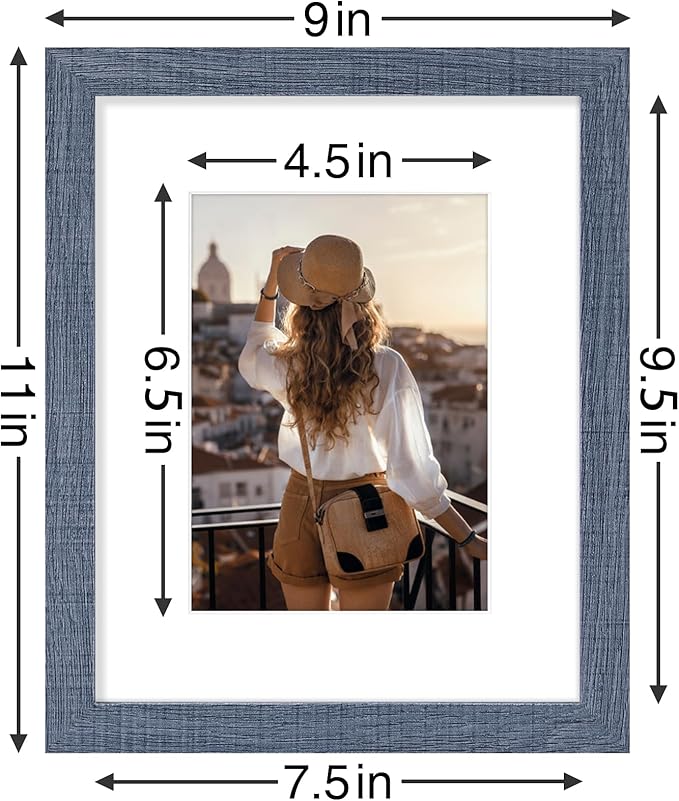 Vittanly 8x10 Picture Frames Set of 9, Shatter Resistant Plexiglass, Display 5x7 Pictures with Mat or 8x10 without Mat, Photo Frames for Wall or Tabletop, Engineered Wood, Navy-Ruum Studio Home