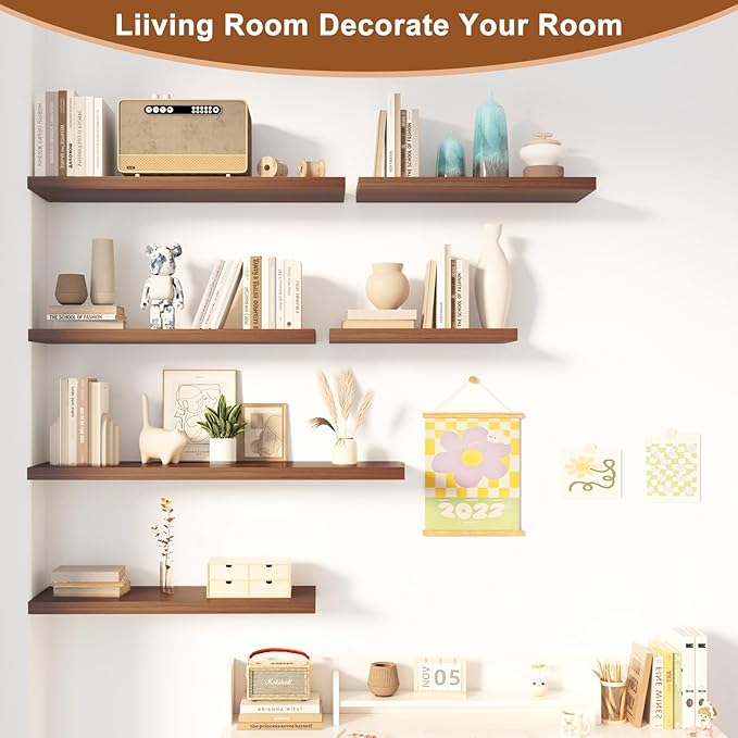 12 Inch Deep Floating Shelves for Wall 3 Pack Floating Shelves Large Storage Space Wall Mount Shelf for Living Room Kitchen Bathroom 30" W x 12" D x 1.2" H Walnut-Ruum Studio Home