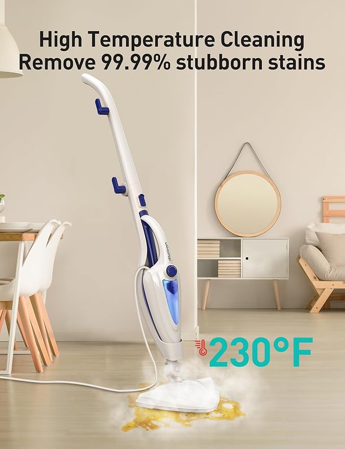12-in-1 Steam Mop, Fast 15-Sec Heat-Up, 1500W Detachable Handheld Steam Cleaner with 2 Dirt Grip Pads, Removes 99.99% Stubborn Stains for Hardwood Floors, Clothes, Windows, Tiles, Furniture, Blue-Ruum Studio Home