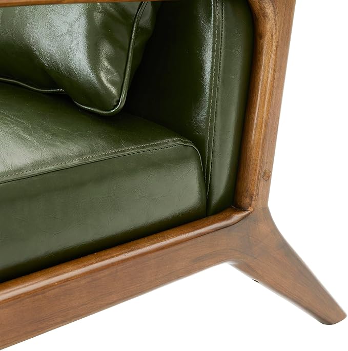 Glitzhome 2 Set Mid Century Hunter Green Accent Armchair, Single Reading Armchair PU Leather Lounge Chair with Walnut Ruberwood Frame-Ruum Studio Home