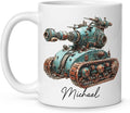 Personalized Unique Steampunk Tank Design Mug, Custom Mechanical Tank Art Coffee Cup 11oz, White Mug Gift For Mechanic Enthusiasts, Custom Name Ceramic Cup 11oz Or 15oz, Kids Mug-Ruum Studio Home
