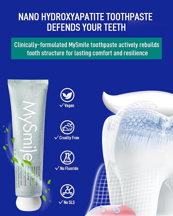 MySmile 7 Treatment Prefilled Teeth Whitening Trays 12% Hydrogen Peroxide and Fluoride Free Nano Hydroxyapatite Toothpaste Combo for Sensitive Teeth Relief, Enamel Repair and Teeth Remineralization-Ruum Studio Home