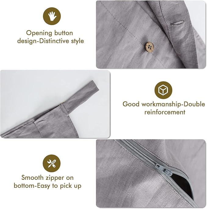 Linen Hanging Laundry Bag, 100% Linen Over The Door Laundry Hamper with Buttons and Zipper, Space Saving Door Hampers for Laundry Dirty Clothes Home Travel, Grey-Ruum Studio Home