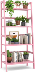 Homykic Bamboo Ladder Bookshelf, 4-Tier Ladder Shelf Open Book Shelf Freestanding Bookcase Bathroom Storage Rack Plant Stand for Living Room, Bedroom, Office, Easy Assembly, Pink-Ruum Studio Home