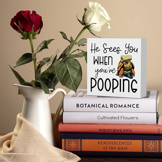 Funny Sea Turtle Bathroom Decor, Bathroom Beach Decoration, Are You Pooping Sign Funny Ocean Turtle Decor, Wooden Box Decor Sign for Home Farmhouse Office Living Room Table Shelf Tiered-Ruum Studio Home