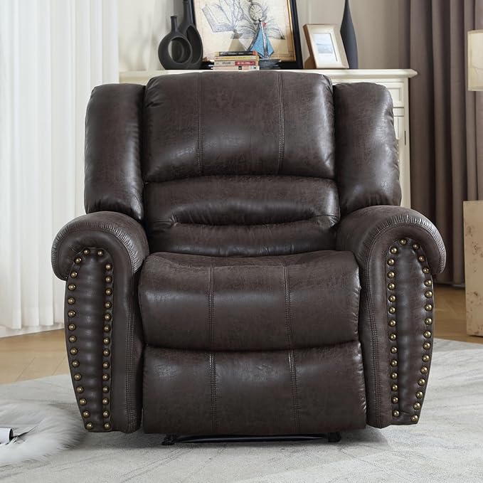CANMOV Leather Recliner Chair Set of 2, Classic and Traditional Manual Recliner Chair with Comfortable Arms and Back,Manual Single Recliner Sofa for Living Room, Dark Grey-Ruum Studio Home