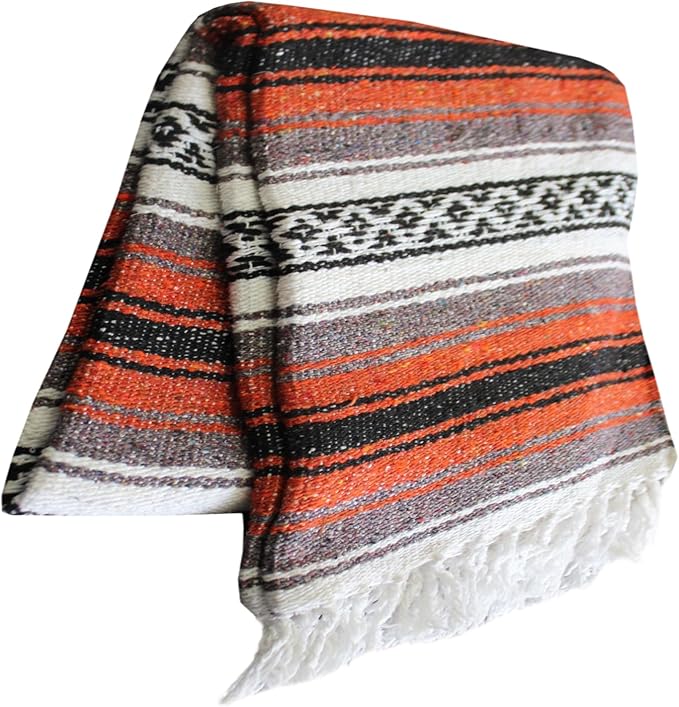 Del Mex Classic Mexican Blanket, Large Authentic Woven Falsa Throw (70"x50"), Artisan Southwest Décor for Beach, Yoga, Outdoors (Terracotta)-Ruum Studio Home