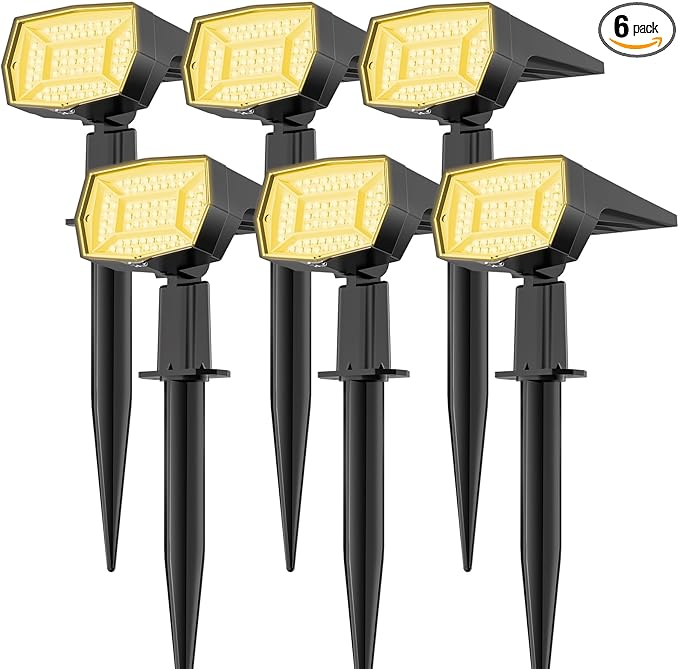 Fabrito 72 LEDs Solar Spot Lights Outdoor Waterproof, 3 Modes Landscape Spotlights, Dusk to Dawn Solar Powered Flood Wall Lights for Outside, Solar Garden Lights for Yard Porch 6 Pack (Warm White)-Ruum Studio Home