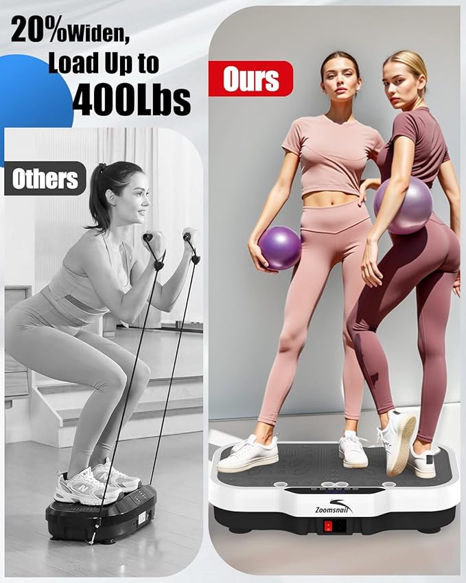 Vibration Plate Exercise Machine, 8000 Vibrations/min Adjustable Fitness Platform, 400 Lbs Capacity Whole Body Workout Extra Large Size Platform with Bluetooth for Weight Loss, Women & Men-Ruum Studio Home