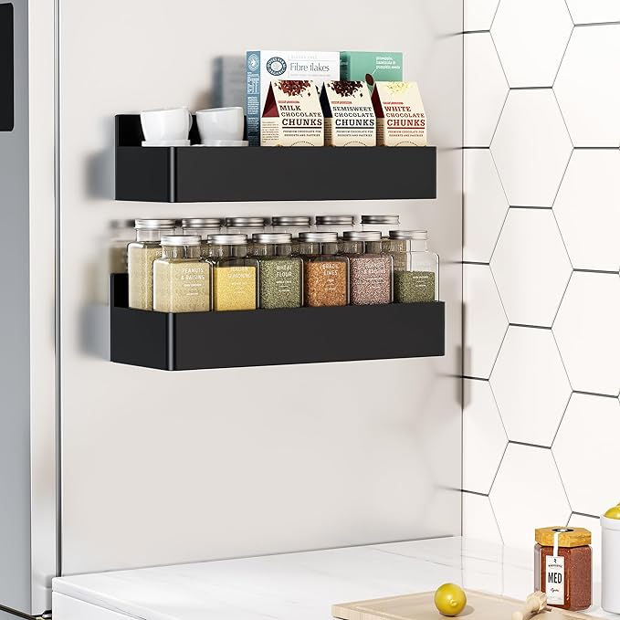 Magnetic Spice Rack for Refrigerator, Kitchen Organizer and Storage Shelf, Black (2 Pack)…-Ruum Studio Home