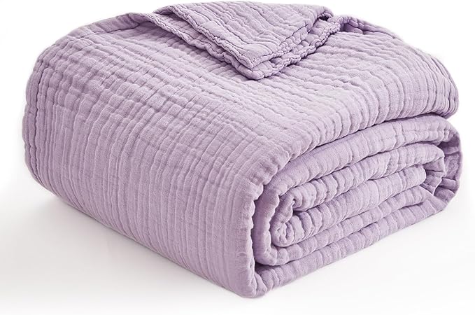 EMME Cotton Blanket Twin XL for Bed Soft Muslin Blankets 66"x90" Lightweight Breathable Layering Bedspread Coverlet All Season Gauze, Lavender-Ruum Studio Home