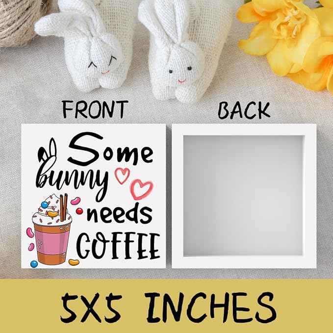 Rustic Farmhouse Easter Country Home Office Coffee Tables Desk Decor Coffee Bar Some Bunny Needs Coffee Sign Cubicle Shelf Tiered Tray Decor Gift Ideas 5 X 5 Inch-Ruum Studio Home