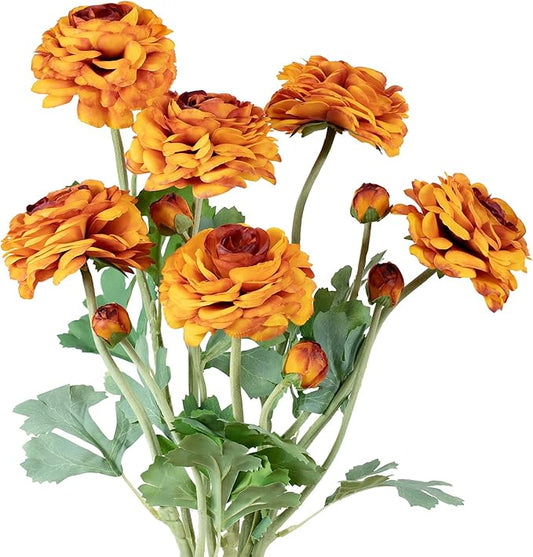 Artificial Flowers Ranunculus Long Stem Buttercup Silk Flowers 6 pcs for Home Decor and Wedding Decorations(Burnt Orange)-Ruum Studio Home