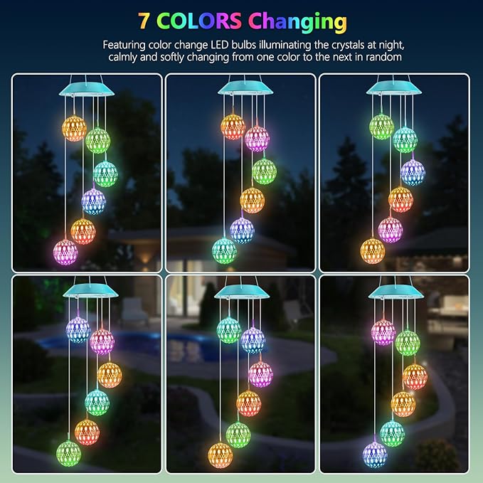 Toodour Solar Wind Chime, Color Changing Moroccan Ball Wind Chimes, LED Decorative Mobile, Gifts for Mom, Waterproof Outdoor Decorative Lights for Garden, Patio, Party, Yard, Outdoor Decorations-Ruum Studio Home