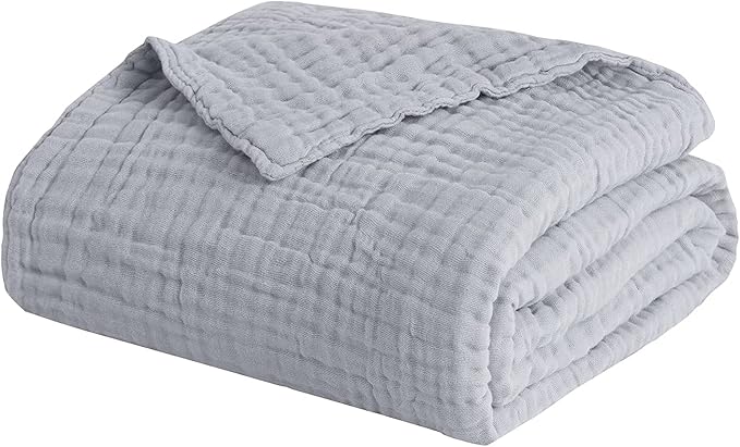 EMME Cooling Throw Blanket for Hot Flashes 100% Cotton Muslin Throw Blankets for Couch Breathable Gauze Blanket All Season Soft and Lightweight Pre-Washed Cotton Blanket (Light Grey, 50"x70")-Ruum Studio Home