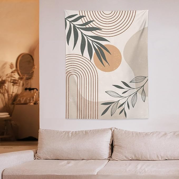 Abstract Boho Tapestry, Mid Century Tropical Tree Leaves Modern Geometric Arch Bohemian Botanical Tapestry, Home Aesthetic Wall Hanging Art Decor for Living Room Bedroom Dormitory 60x60 Inch-Ruum Studio Home