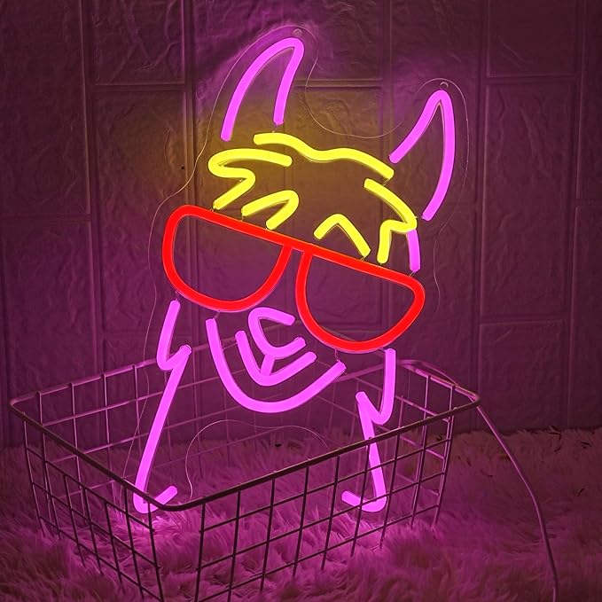 Llama With Red Glasses Neon Sign for Wall Decor Llama Neon Light Cool Animal Neon Light Sign Dimmable USB Powered Colorful LED Neon Sign for Bedroom Zoo Home Bar Pub Animal Lover Restaurant-Ruum Studio Home